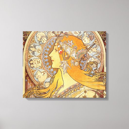 Alfonse Mucha Zodiac Art Nouveau Woman Canvas Afdruk (Voorkant)