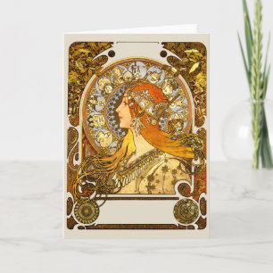 Alfonse Mucha Zodiac Art Nouveau Woman Kaart