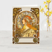 Alfonse Mucha Zodiac Art Nouveau Woman Kaart (Gele Bloem)