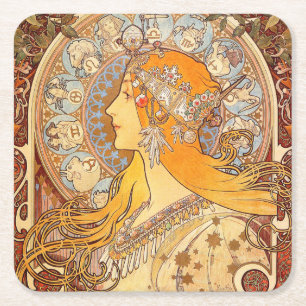 Alfonse Mucha Zodiac Art Nouveau Woman Kartonnen Onderzetters