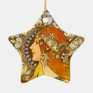 Alfonse Mucha Zodiac Art Nouveau Woman Keramisch Ornament