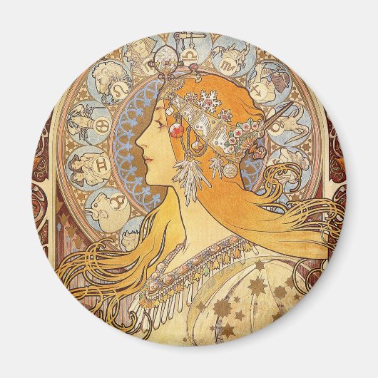 Alfonse Mucha Zodiac Art Nouveau Woman Magneet (Voorkant)