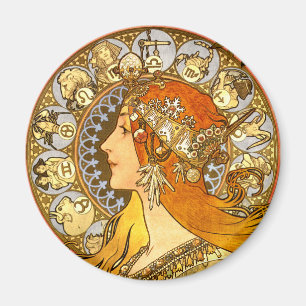 Alfonse Mucha Zodiac Art Nouveau Woman Magneet