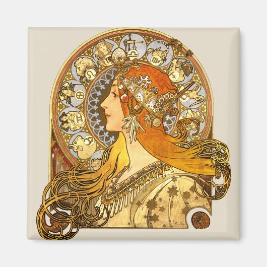 Alfonse Mucha Zodiac Art Nouveau Woman Magneet (Voorkant)