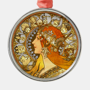 Alfonse Mucha Zodiac Art Nouveau Woman Metalen Ornament