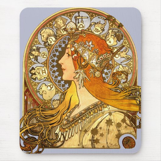 Alfonse Mucha Zodiac Art Nouveau Woman Muismat (Voorkant)