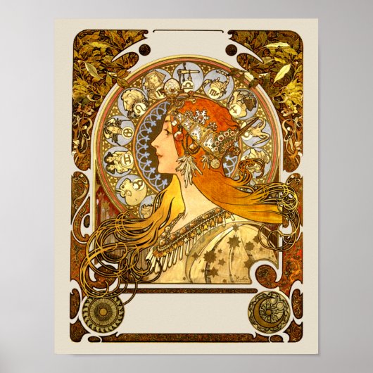 Alfonse Mucha Zodiac Art Nouveau Woman Poster (Voorkant)