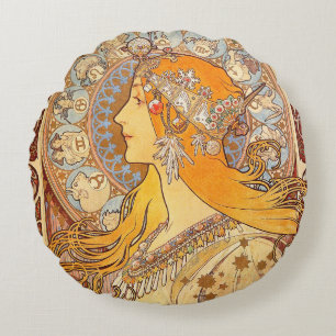 Alfonse Mucha Zodiac Art Nouveau Woman Rond Kussen