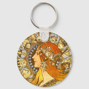 Alfonse Mucha Zodiac Art Nouveau Woman Sleutelhanger