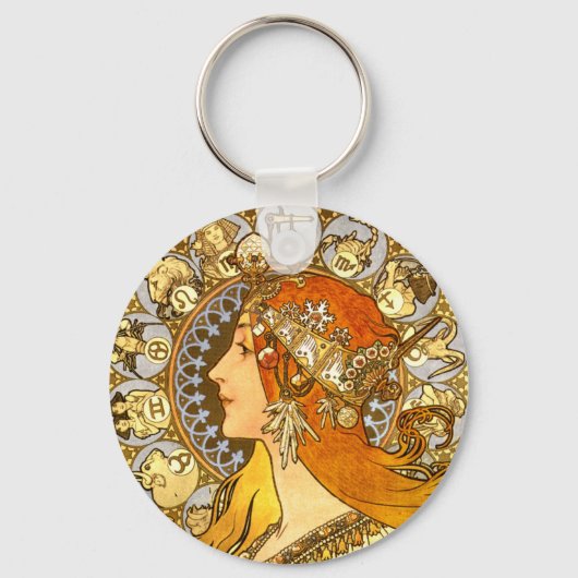 Alfonse Mucha Zodiac Art Nouveau Woman Sleutelhanger (Voorkant)