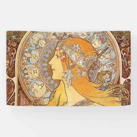 Alfonse Mucha Zodiac Art Nouveau Woman Spandoek (Horizontaal)