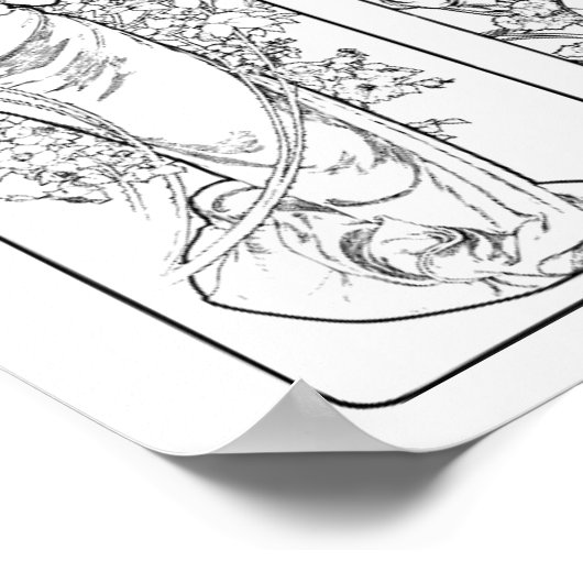 Alfonso Mucha - Four Seasons - black and white pos Poster (Hoek)