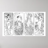 Alfonso Mucha - Four Seasons - black and white pos Poster (Voorkant)