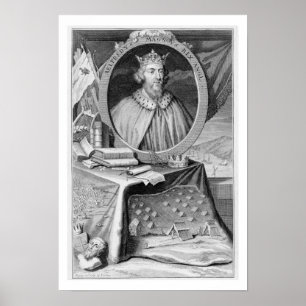 Alfred de Grote (849-99) Koning van Wessex, gegrav Poster