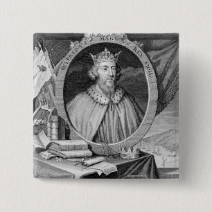 Alfred de Grote (849-99) Koning van Wessex, gegrav Vierkante Button 5,1 Cm
