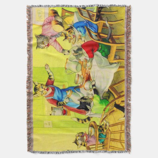 Alfred Mainzer cats Dinner Disaster print Deken (Voorkant Verticaal)