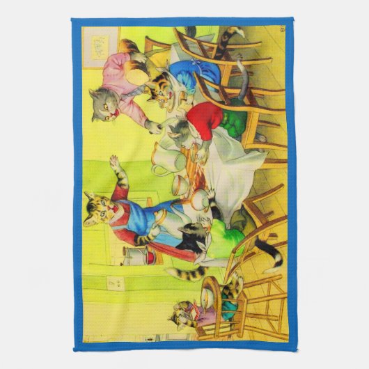 Alfred Mainzer cats Dinner Disaster print Theedoek (Verticaal)