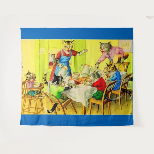 Alfred Mainzer cats Dinner Disaster print Wandkleed (Voorkant (horizontaal))