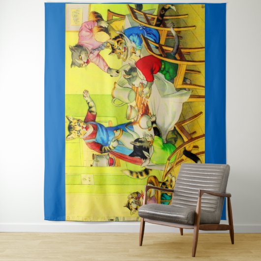 Alfred Mainzer cats Dinner Disaster print Wandkleed (In situ)