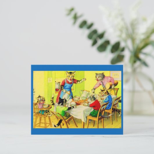 Alfred Mainzer katten Dinner Disaster Briefkaart (Staand voorkant)