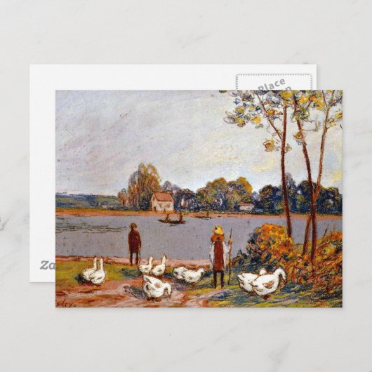 Alfred Sisley art: Door de rivier Loing Briefkaart (Voorkant / Achterkant)
