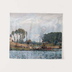 Alfred Sisley - Boats bij de sluis van Bougival Wandkleed