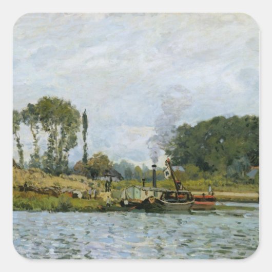 Alfred Sisley | Boten aan het slot te Bougival Vierkante Sticker (Voorkant)