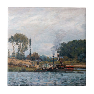 Alfred Sisley - Boten bij de sluis bij Bougival Tegeltje
