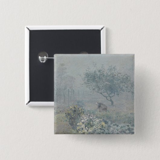 Alfred Sisley - Fog, Voisins Vierkante Button 5,1 Cm (Voorkant /achterkant)
