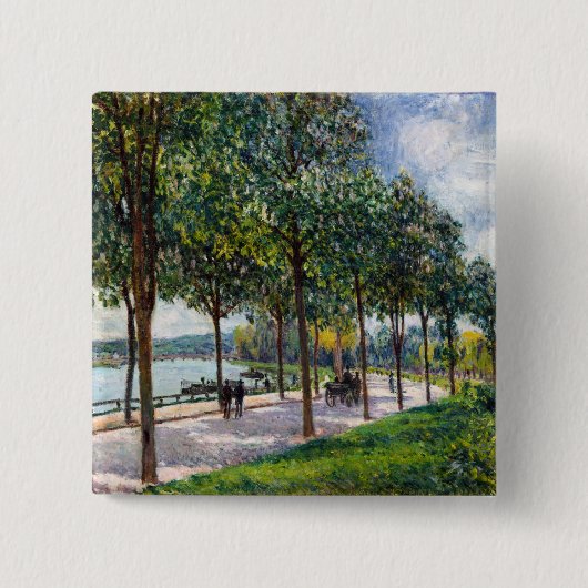 Alfred Sisley - Laan met kastanjebomen Vierkante Button 5,1 Cm (Voorkant)