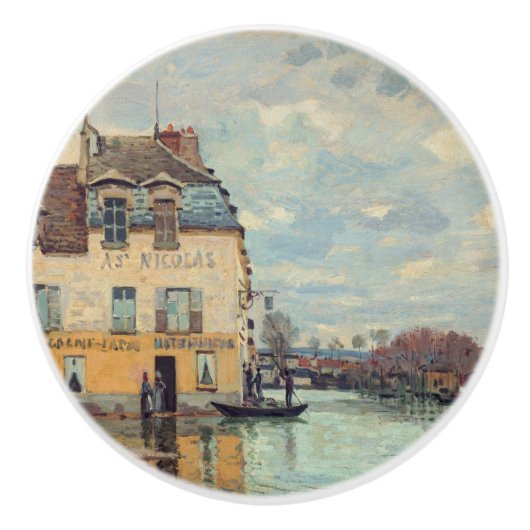 Alfred Sisley - Overstroming in Port-Marly 1872 Keramische Knop (Voorkant)