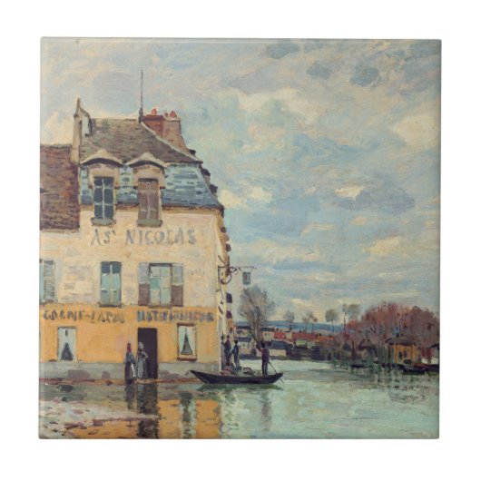 Alfred Sisley - Overstroming in Port-Marly 1872 Tegeltje (Voorkant)