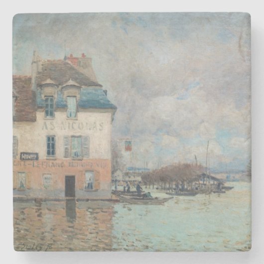 Alfred Sisley - Overstroming in Port-Marly 1876 Stenen Onderzetter (Voorkant)