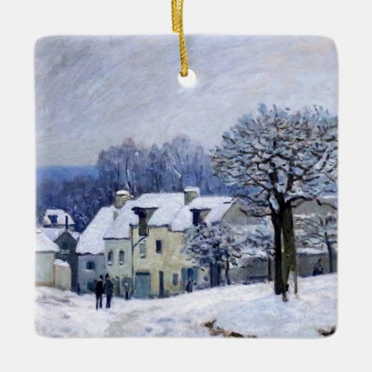 Alfred Sisley - Place Chenil in Marly, Sneeuw Effe Keramisch Ornament (Voorkant)