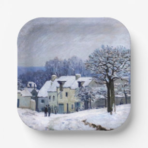 Alfred Sisley - Place Chenil in Marly, Sneeuw Effe Papieren Bordje