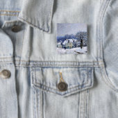 Alfred Sisley - Place Chenil in Marly, Sneeuw Effe Vierkante Button 5,1 Cm (In situ)