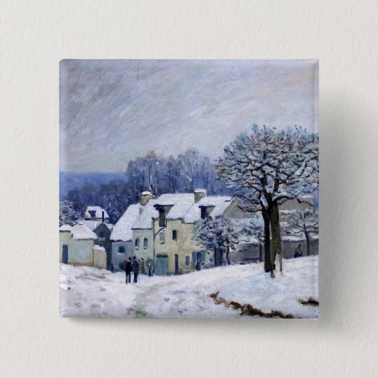 Alfred Sisley - Place Chenil in Marly, Sneeuw Effe Vierkante Button 5,1 Cm (Voorkant)