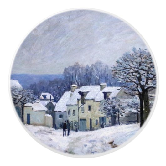 Alfred Sisley - Place Chenil in Marly, Snow Effect Keramische Knop (Voorkant)