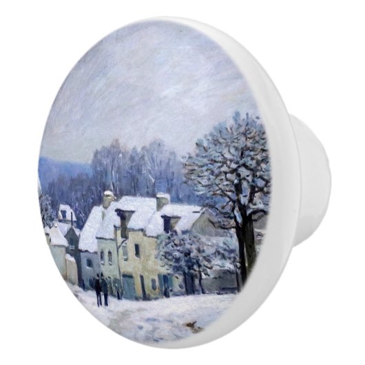 Alfred Sisley - Place Chenil in Marly, Snow Effect Keramische Knop (Rechts)