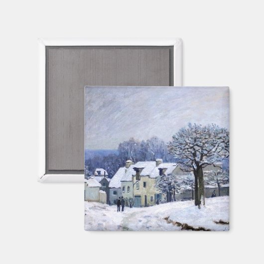 Alfred Sisley - Place Chenil in Marly, Snow Effect Magneet (Voorkant / Achterkant)