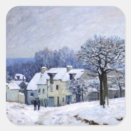 Alfred Sisley - Place Chenil in Marly, Snow Effect Vierkante Sticker (Voorkant)