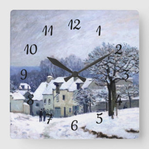 Alfred Sisley Place du Chenil in Marly, sneeuw Vierkante Klok
