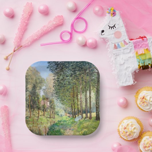 Alfred Sisley - Rest langs de Stream Papieren Bordje (Feest)