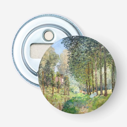 Alfred Sisley - Rust langs de beek Button Flesopener (Voorkant)