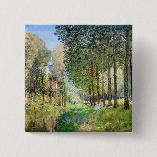 Alfred Sisley - Rust langs de beek Vierkante Button 5,1 Cm
