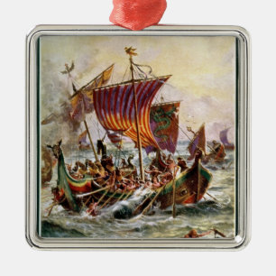 Alfred's kombuizen aanvallen de Viking Dragon aan Metalen Ornament