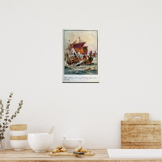 Alfred's kombuizen aanvallen de Viking Dragon aan Poster (Keuken)