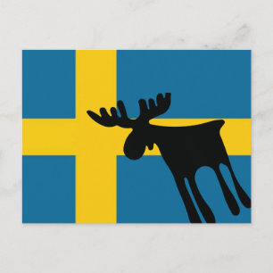Älg/Moose med Svenska flaggan Briefkaart