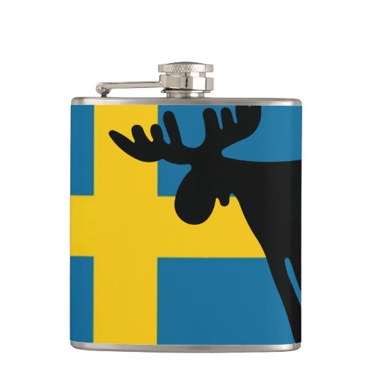 Älg / Moose med Svenska flaggan Heupfles (Voorkant)