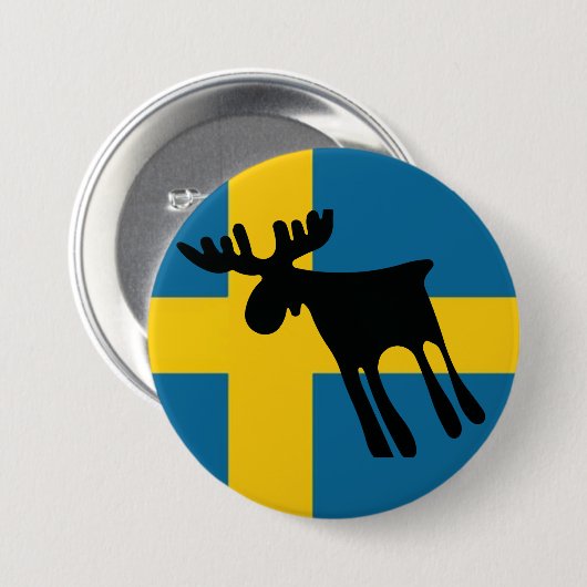 Älg / Moose med Svenska flaggan Ronde Button 7,6 Cm (Voorkant /achterkant)